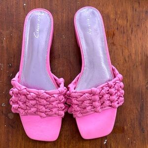Chic Pink Woven Slide Sandals